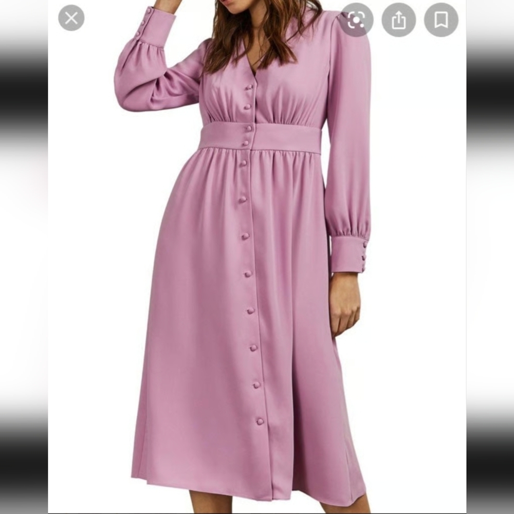 & Other Stories Mauve Button-Front Midi Dress - Picture 2 of 3